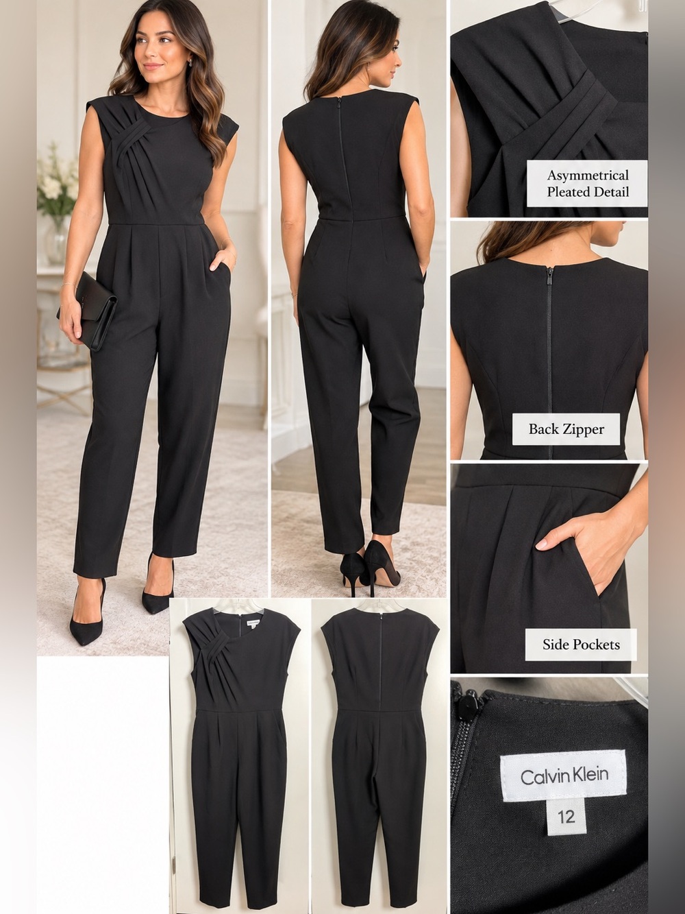 Calvin Klein Size 12 Black Asymmetrical Jumpsuit – NWT